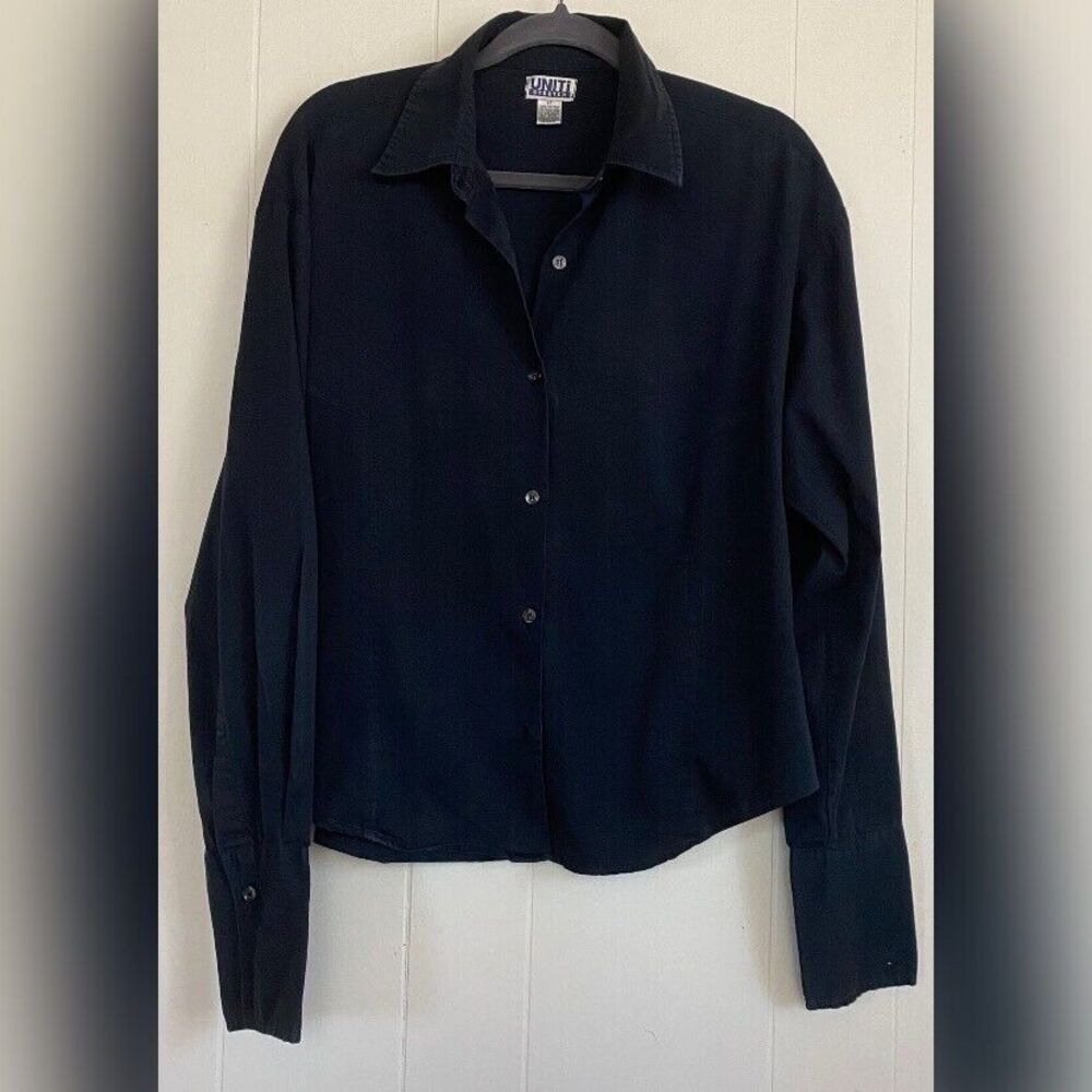 Uniti Blouse Women’s 2X Black Button Up Stretch Cotton Blend Preppy